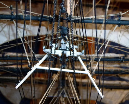 Dettaglio delle manovre e rigging della crocetta del Cutty Sark